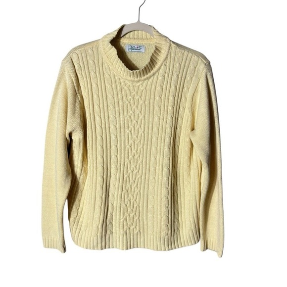 Vtg Cable Knit Sweater Fisherman Medium Chunky Scandi Layers Ivory Heritage